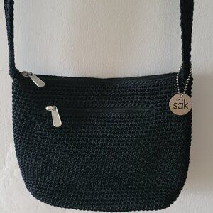 The Sak Lumi Convertible Crossbody Purse, black/woven, zipper closure, 8"x6"